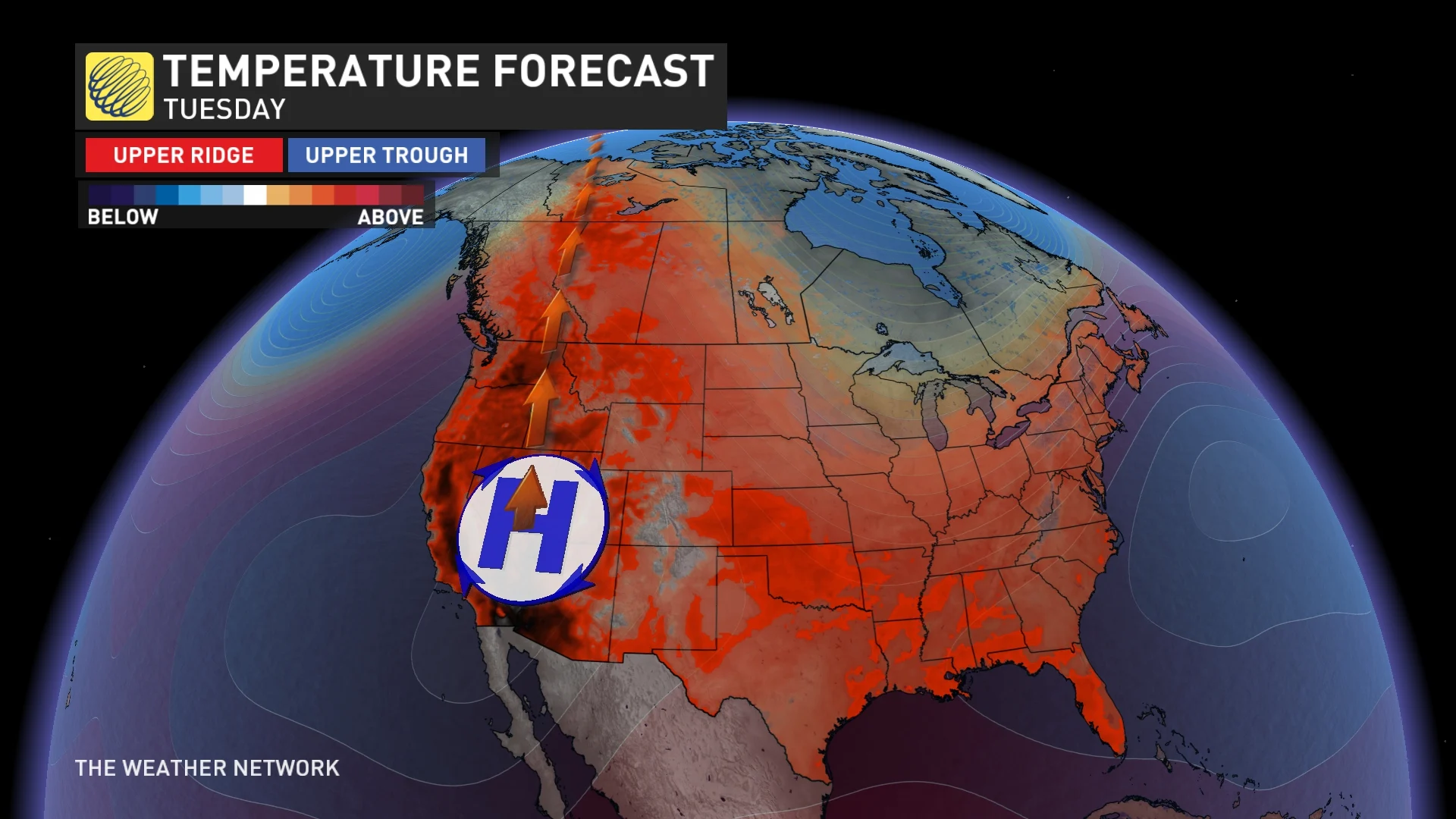 Temperature forecast North America Tuesday