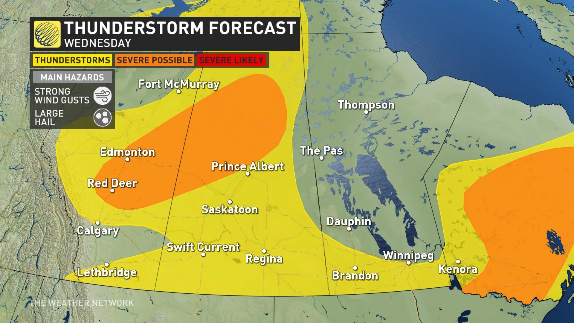 Thunderstorm potential shifts on the Prairies, severe risk for some