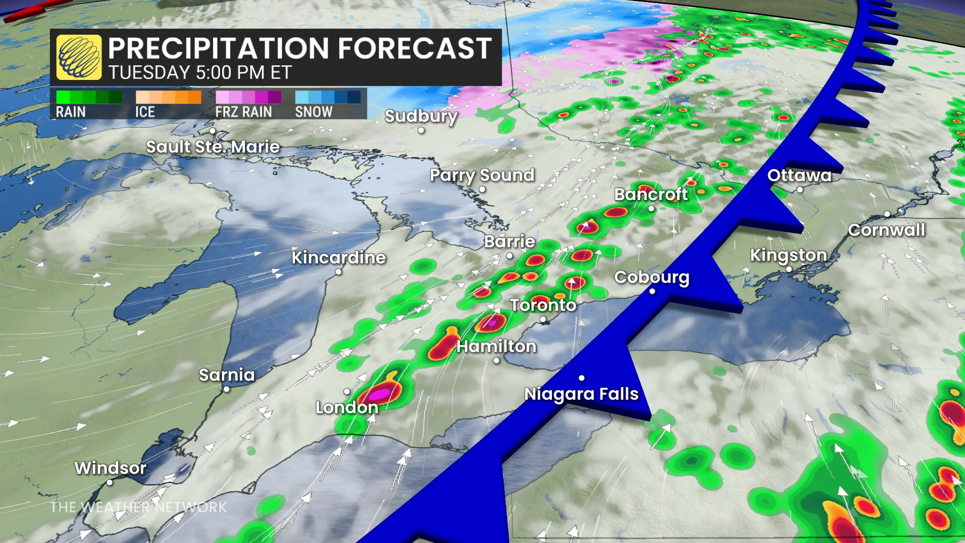 Southern Ontario Tuesday evening forecast radar precipitation and storms - April 29, 2025