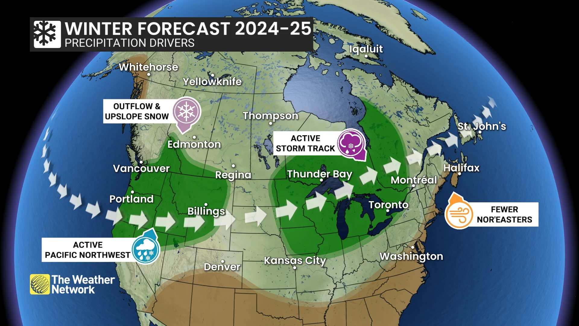 2024-25 Winter Forecast storm drivers (The Weather Network)