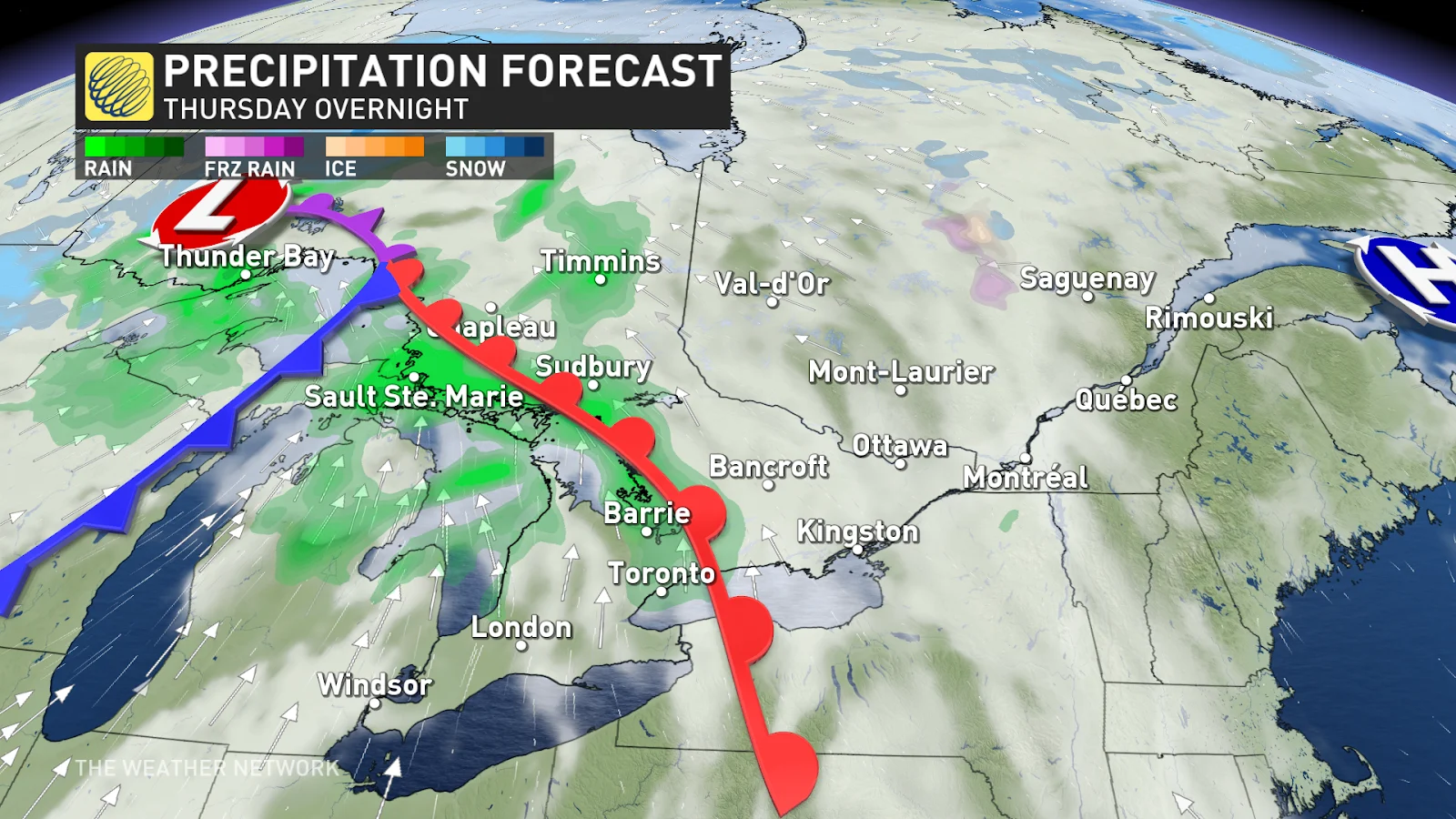 Ontario precip Thu eve