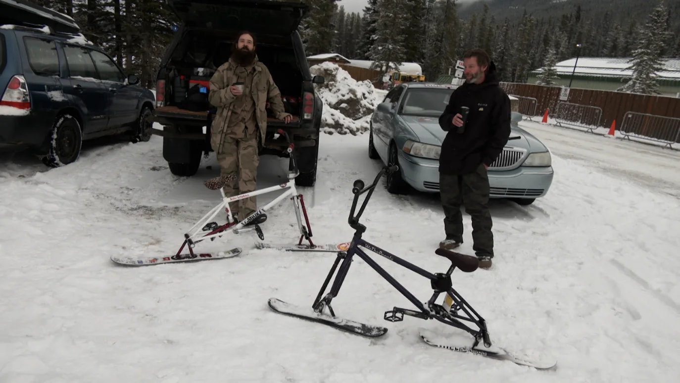 Connor O’Donovan - Cyganik (left) and Lee rode Drifter Snowbikes Friday, converted bicycles that offer an alternative to skiing and boarding (and are a little easier on the knees).