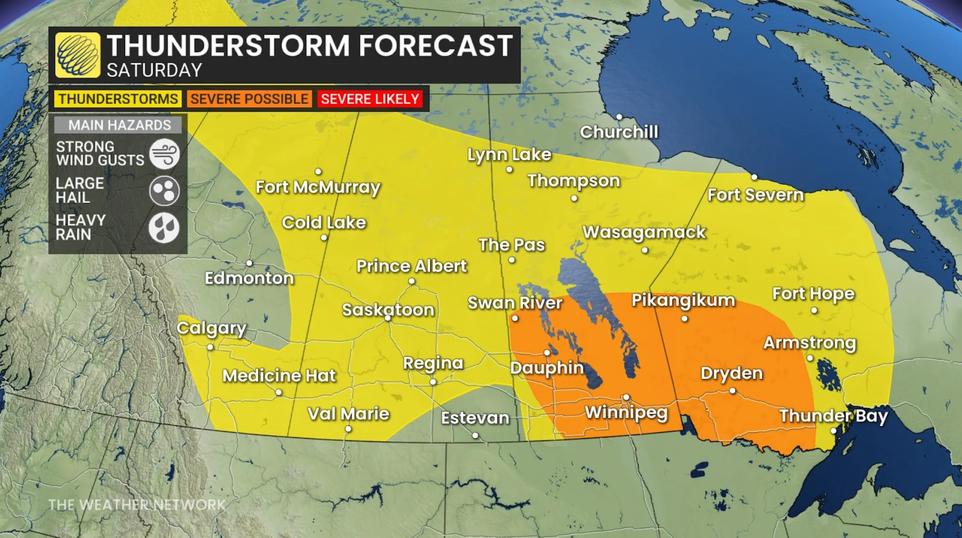 Prairies Saturday forecast thunderstorm risk - June 27, 2025 - afternoon update