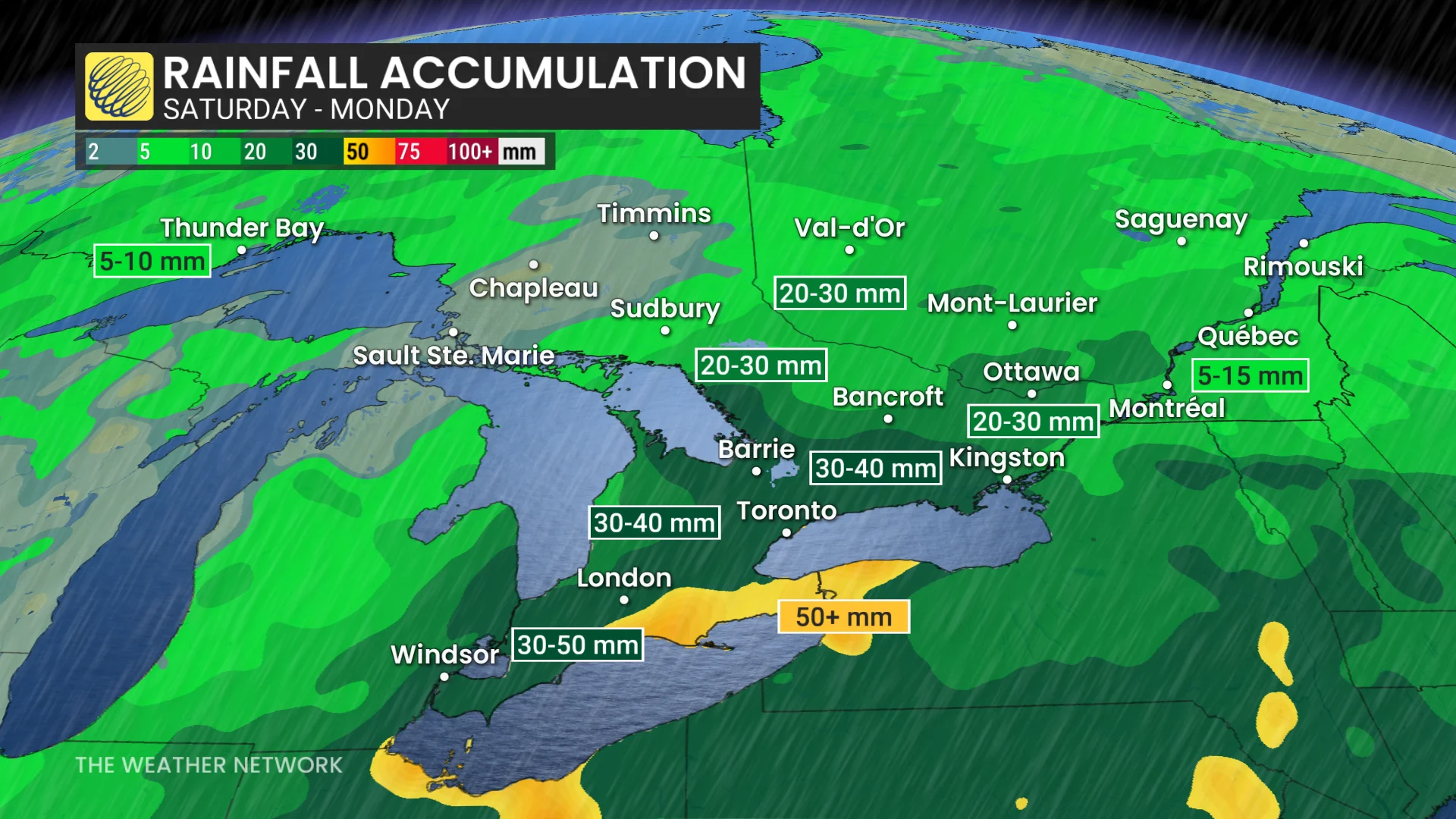 Ontario weekend forecast rainfall totals - May 23, 2026