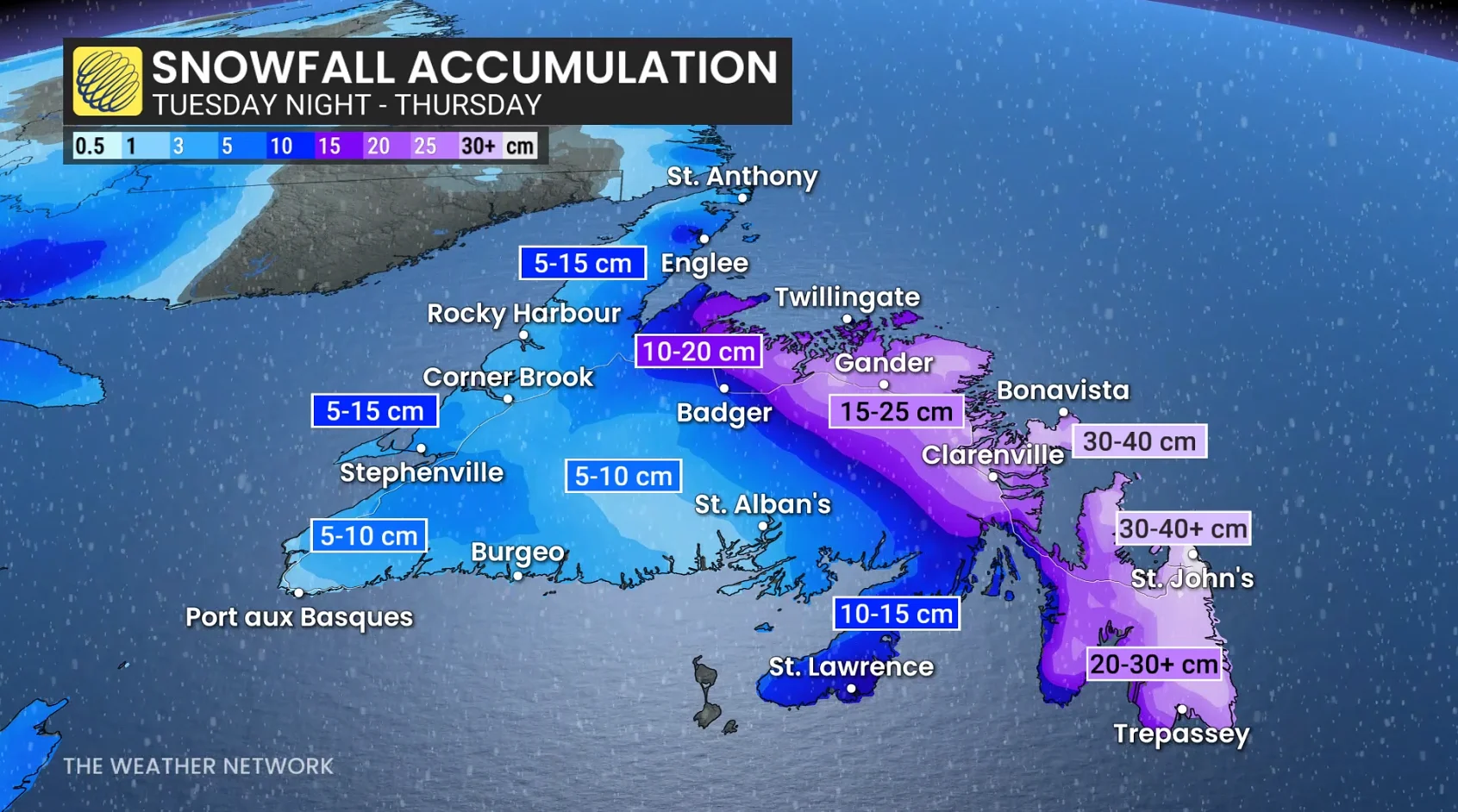 Newfoundland snow through Thursday