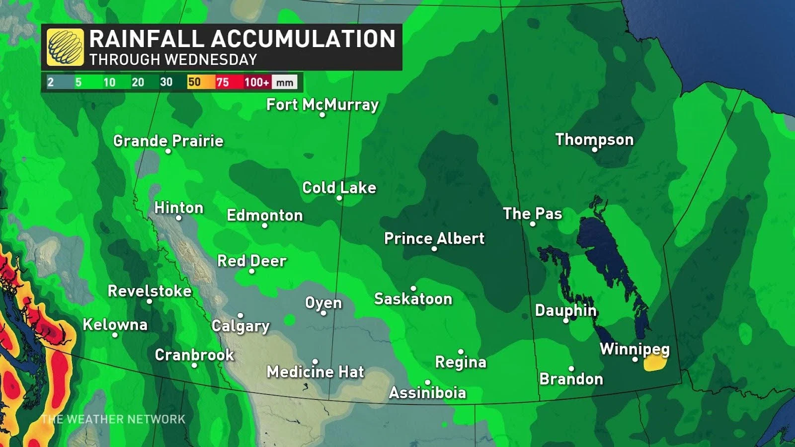 Prairies rainfall through Wednesday