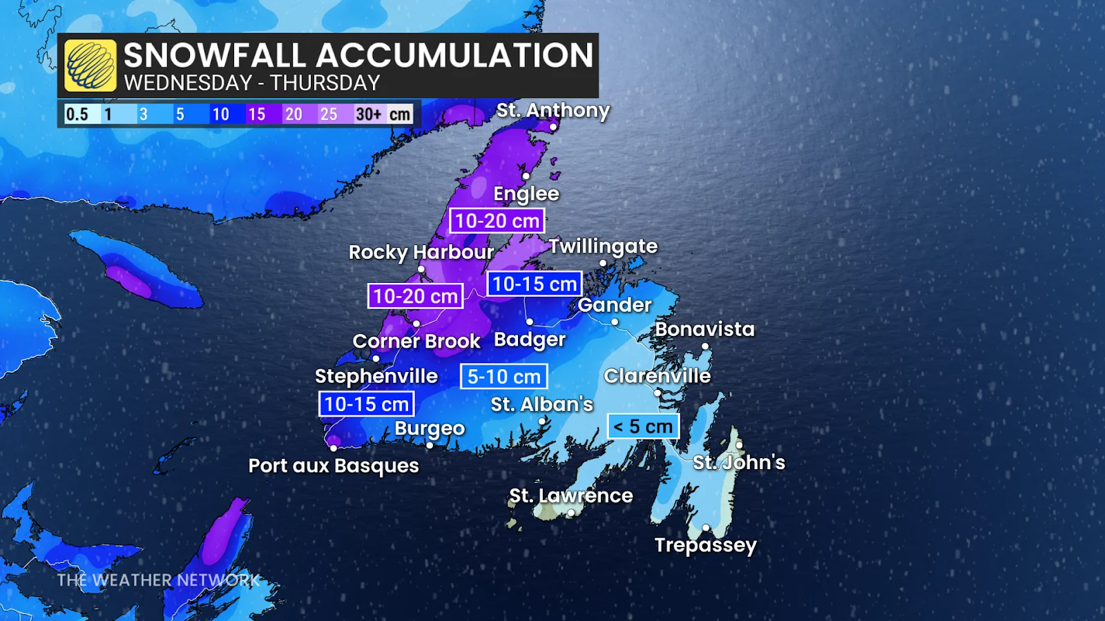 Newfoundland forecast snow accumulation Wednesday-Thursday - Feb. 25, 2025