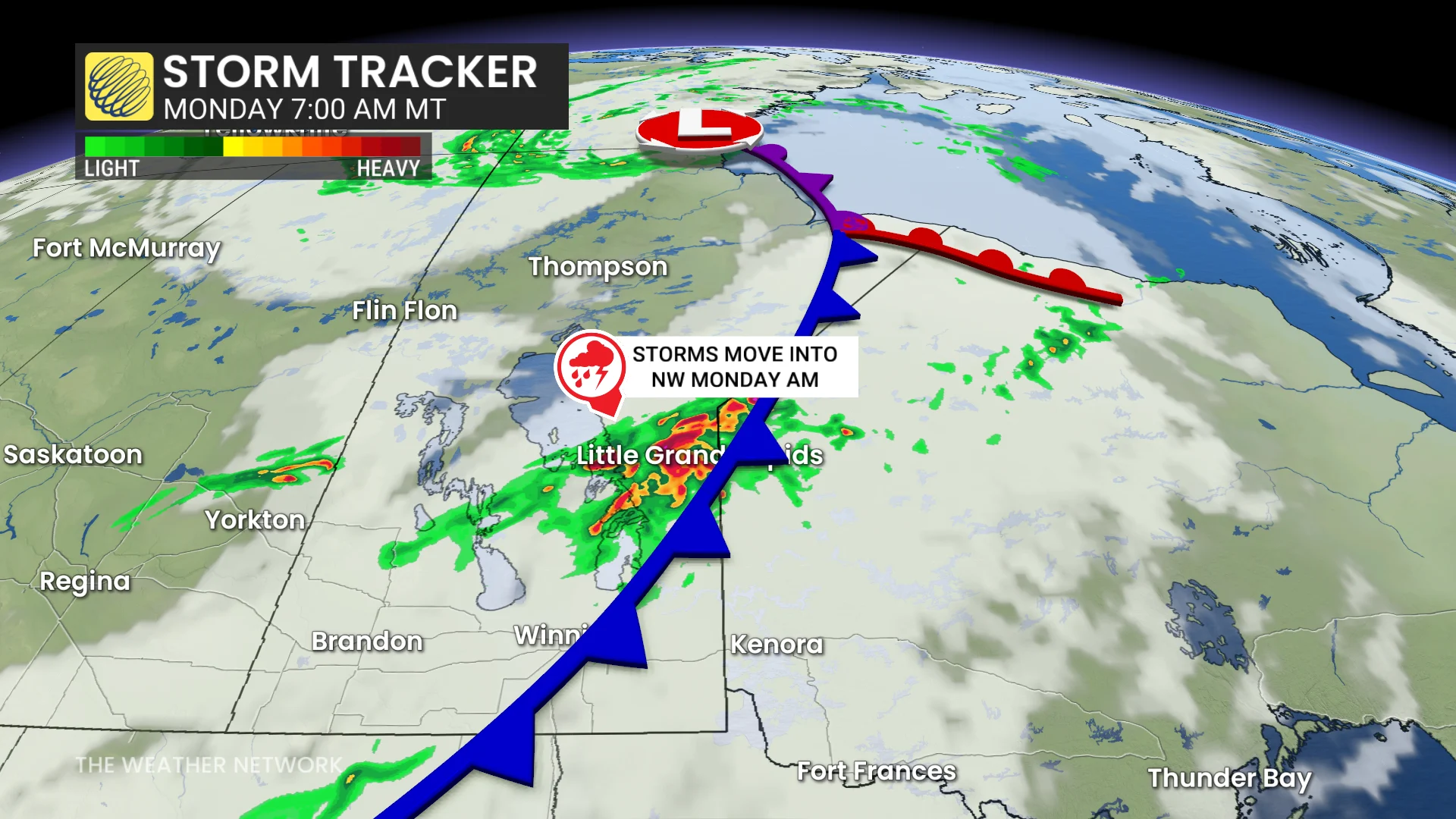 Prairies precipitation timing Monday morning