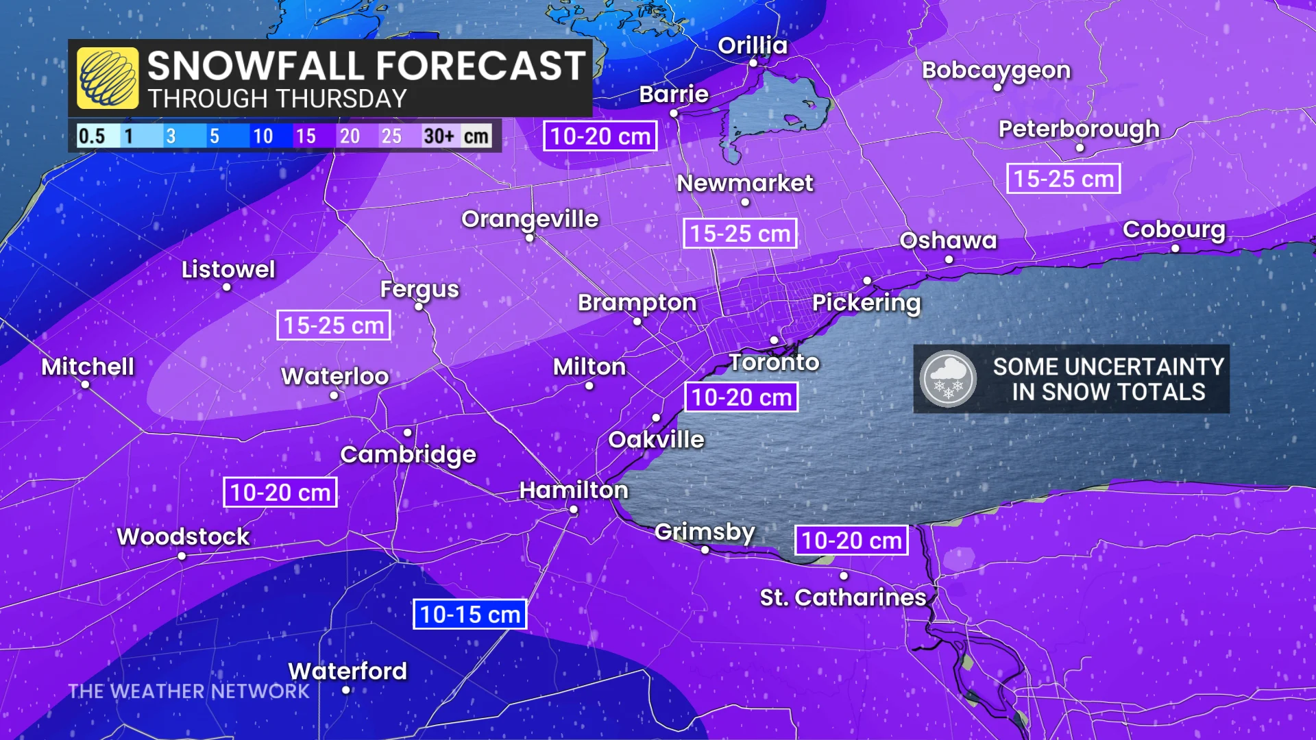 Southern Ontario crop snowfall through Thursday