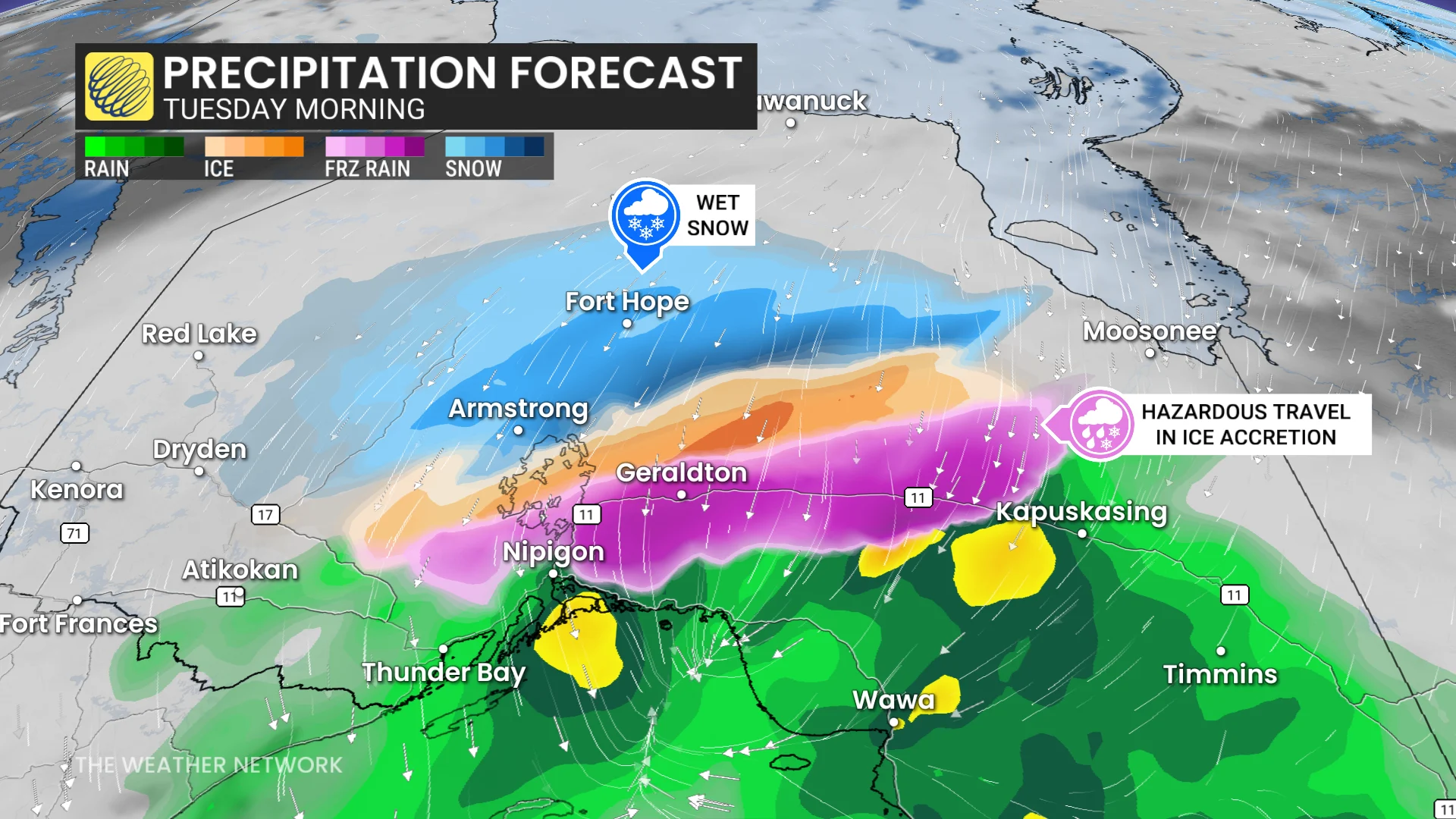 Northwestern Ontario Tuesday morning forecast winter precipitation - May 18, 2026