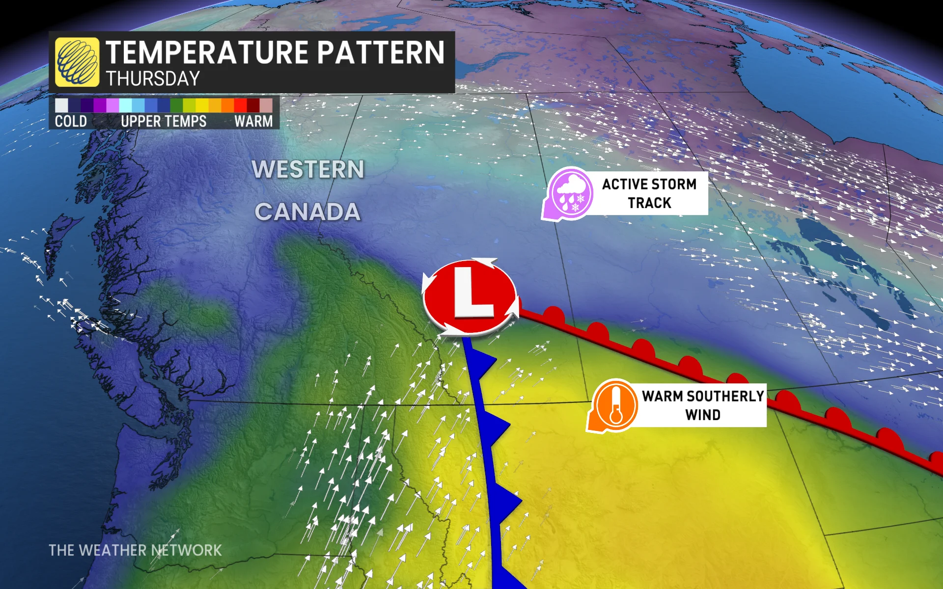 Thursday temperature pattern Western Canada