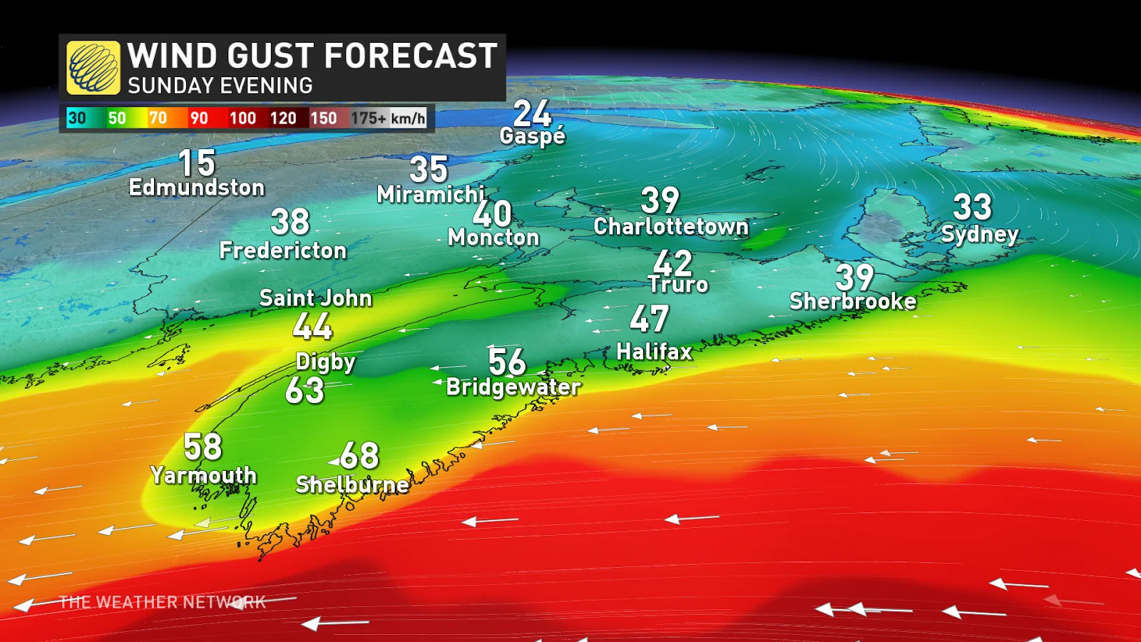 Maritimes Wind Gusts Sunday