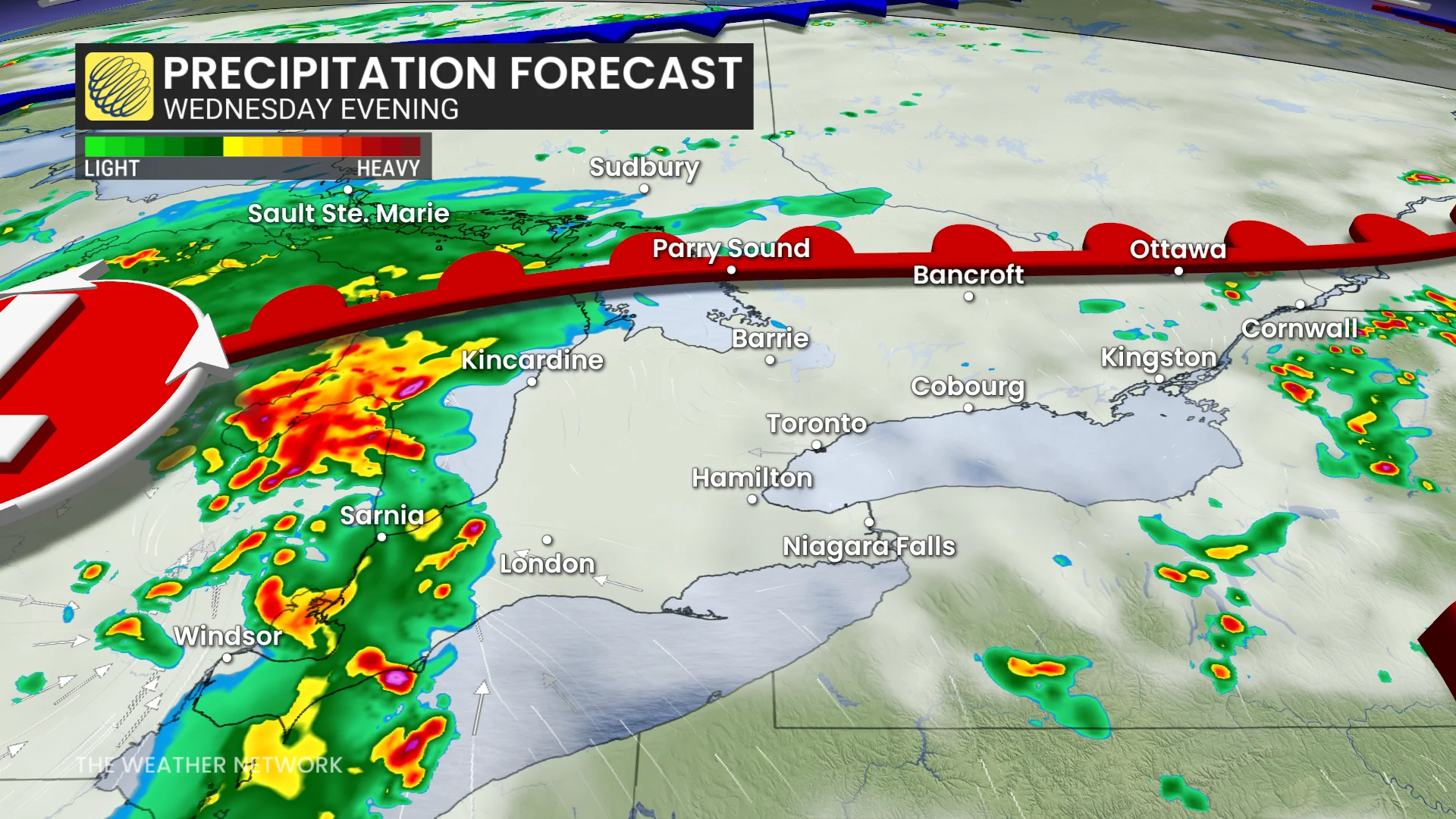 Precipitation timing Ontario Wednesday evening