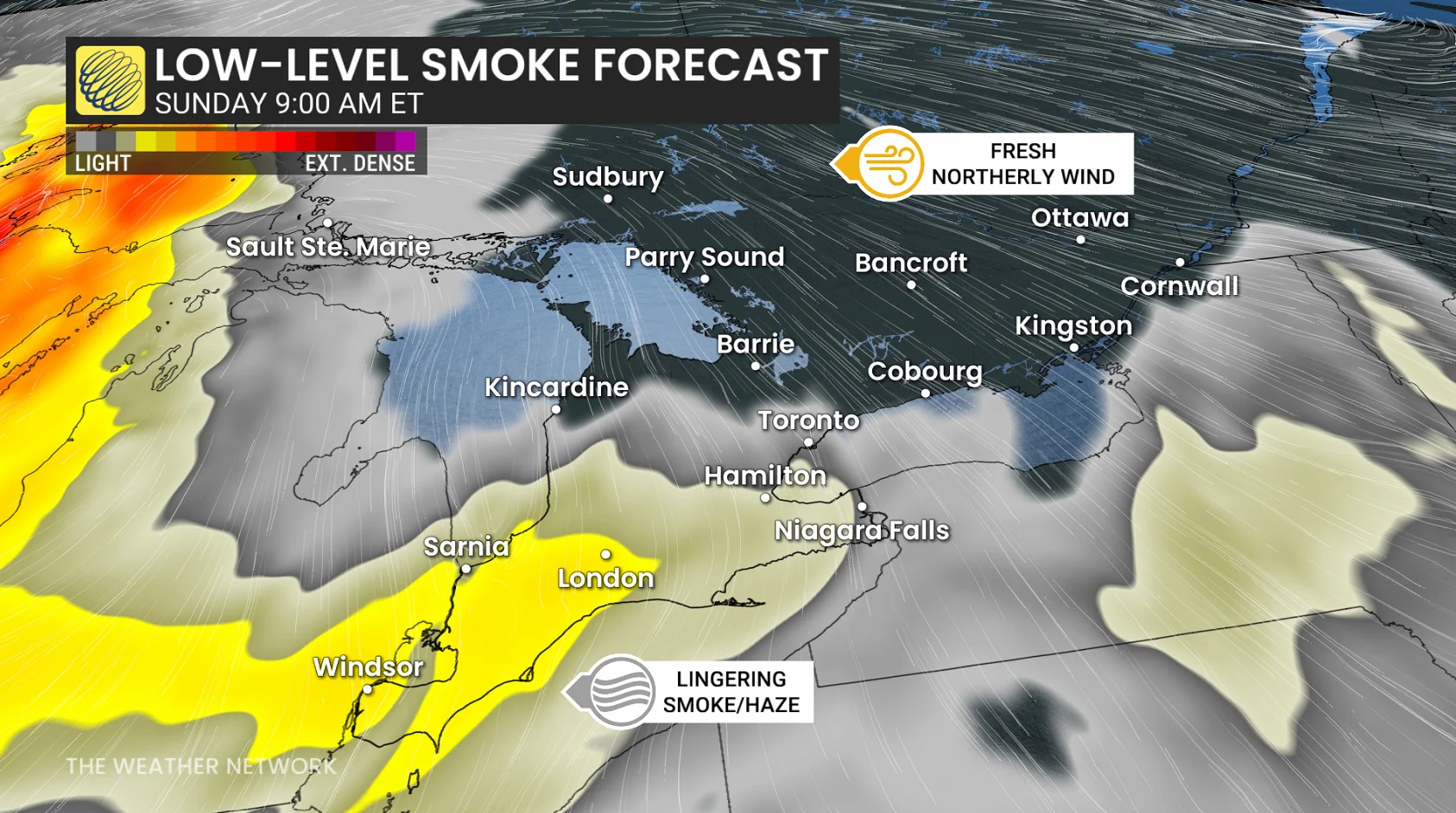 Ontario Sunday smoke forecast - July 18, 2026