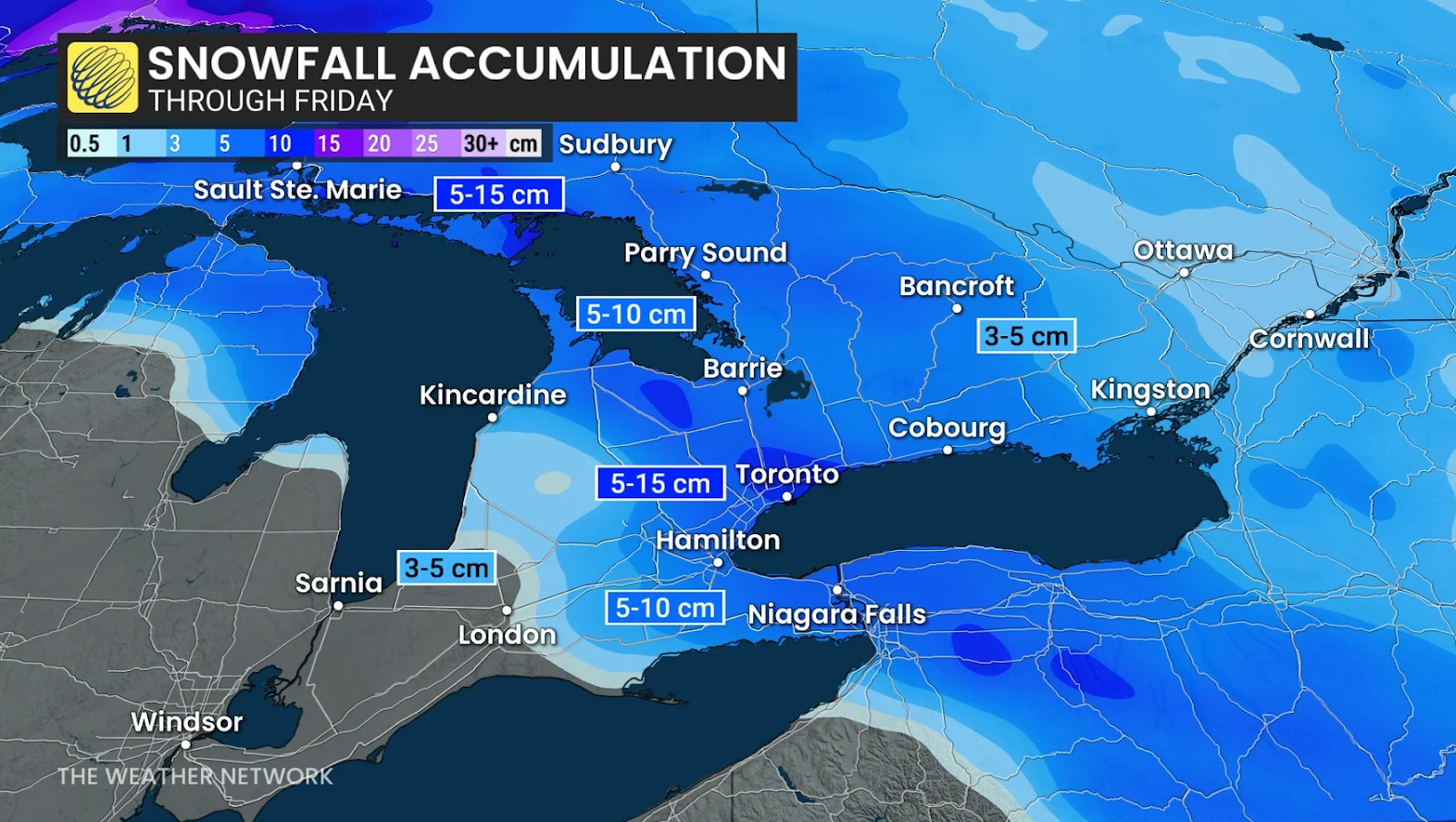 Snowfall, Snow, Ontario, Friday, Cold, Winter, December 24, 2025. (The Weather Network/Kelly Sonnenburg)