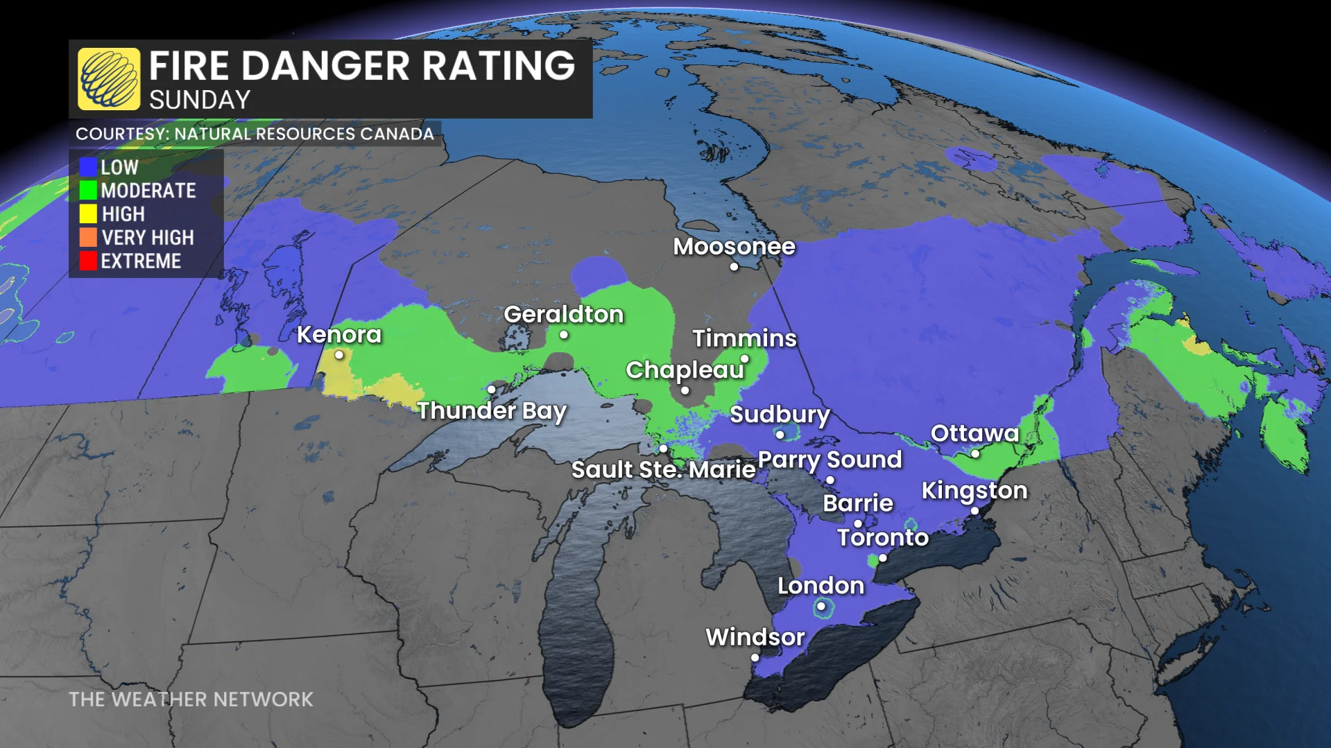 Ontario wildfire danger rating Sunday
