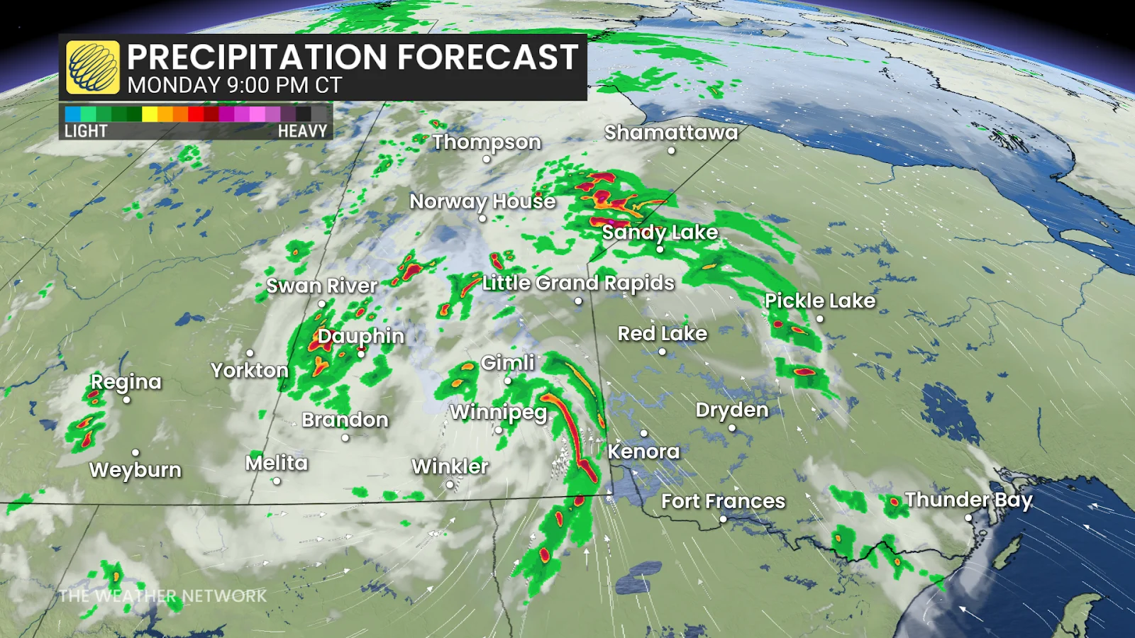 Precip Forecast for Manitoba and nw Ontario, Monday 9PM
