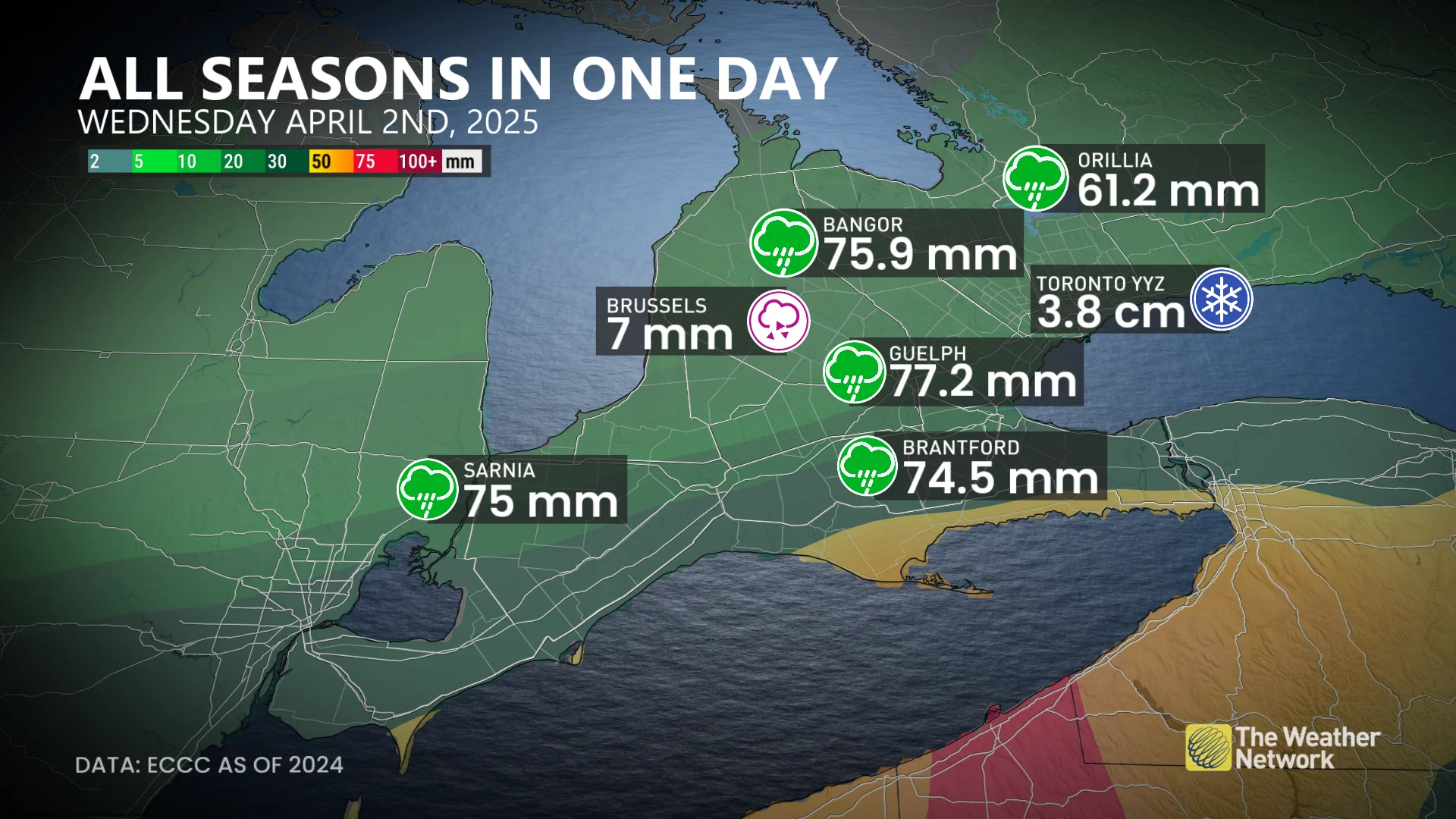 Ontario all seasons in one day April 2 2025