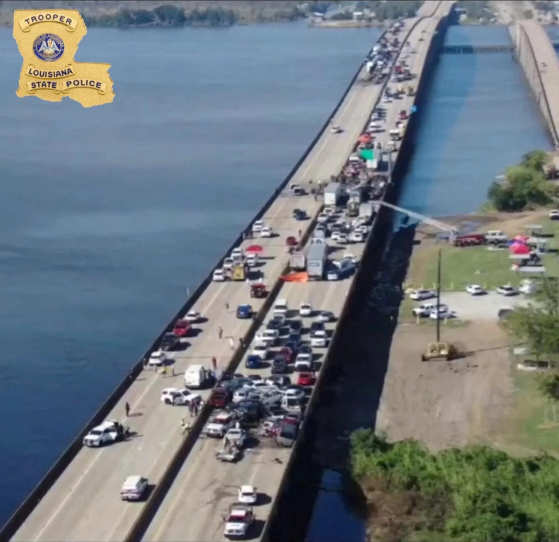 Reuters: Vehicles pile-up due to a crash on Interstate 55 (I-55) highway in St. John the Baptist Parish, Louisiana, U.S., October 23, 2023, in this still image obtained from a handout video obtained by Reuters. Louisiana State Police/Handout via REUTERS