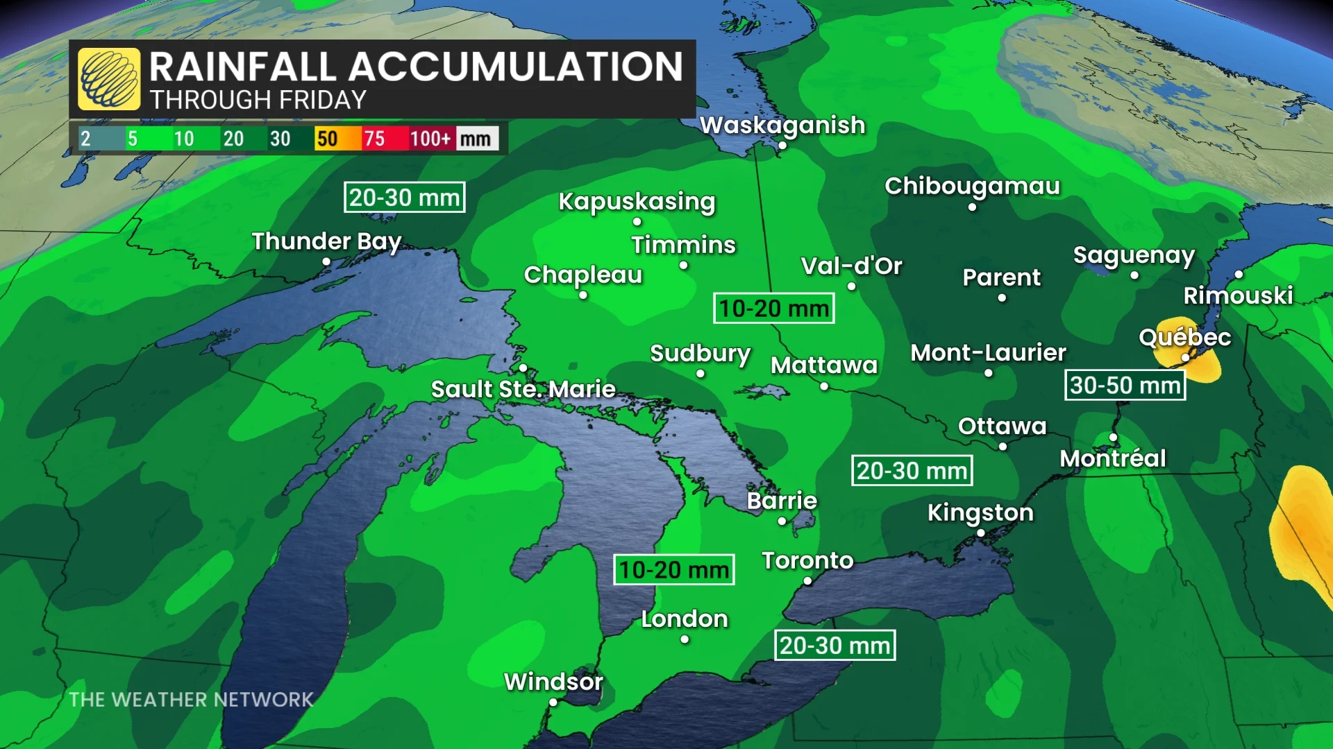 Ontario rainfall through Friday