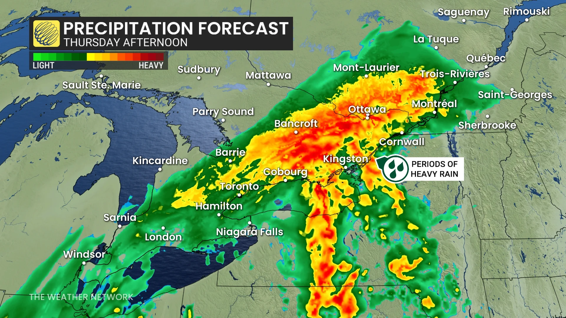 Baron - Ontario precipitation forecast Thursday afternoon - Oct30