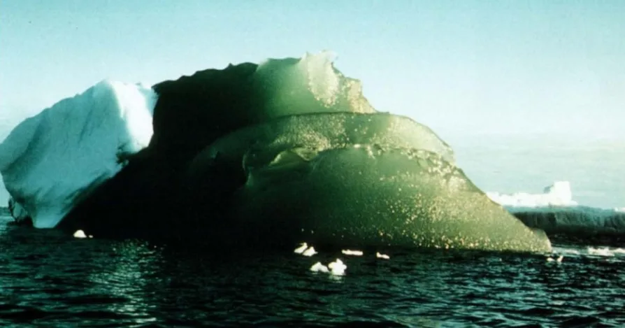 There are emerald icebergs floating in the Antarctic 
