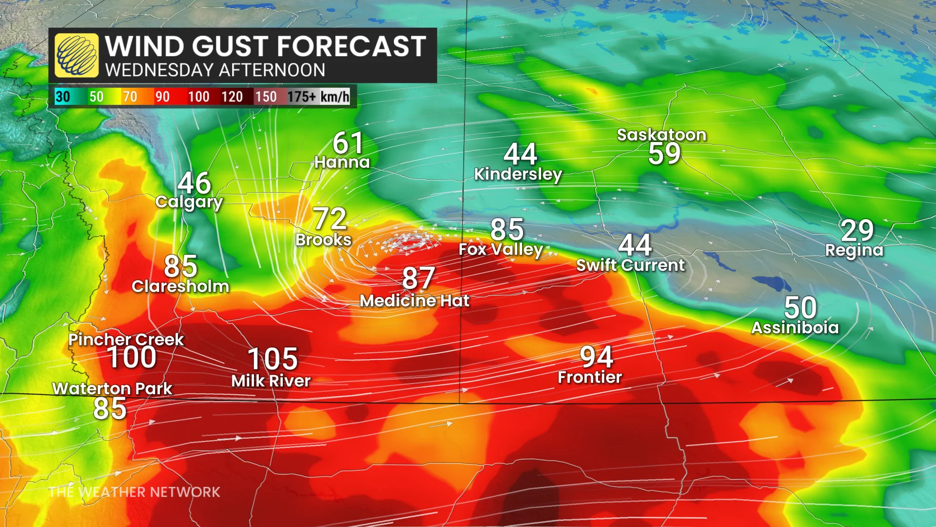 Prairies wind gusts Wednesday afternoon