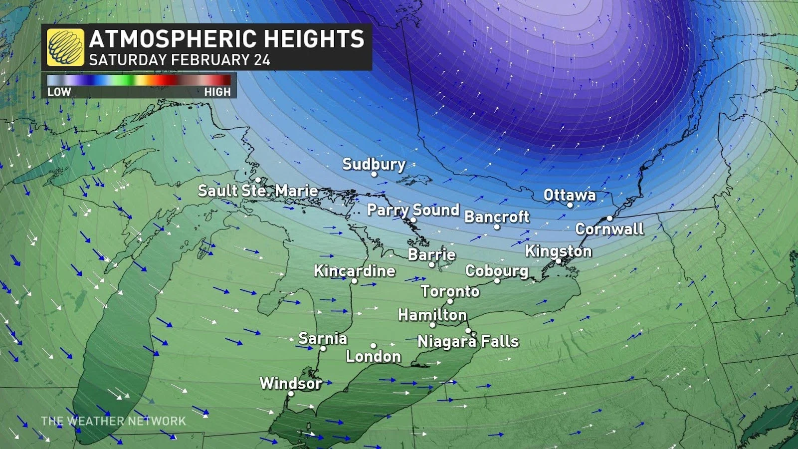 Atmospheric heights Ontario Feb 19 2024