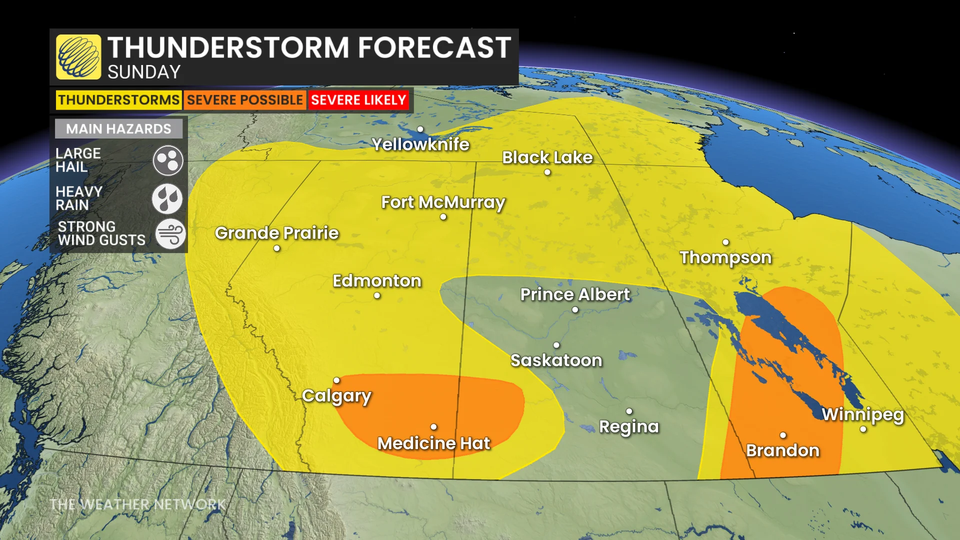 Prairies storm risk map Sunday