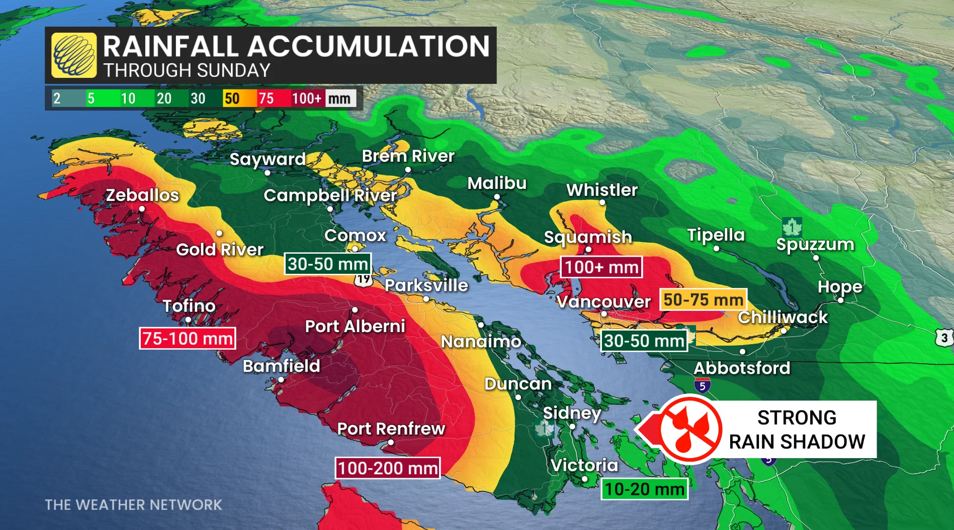 B.C. rainfall accumulation through Sunday