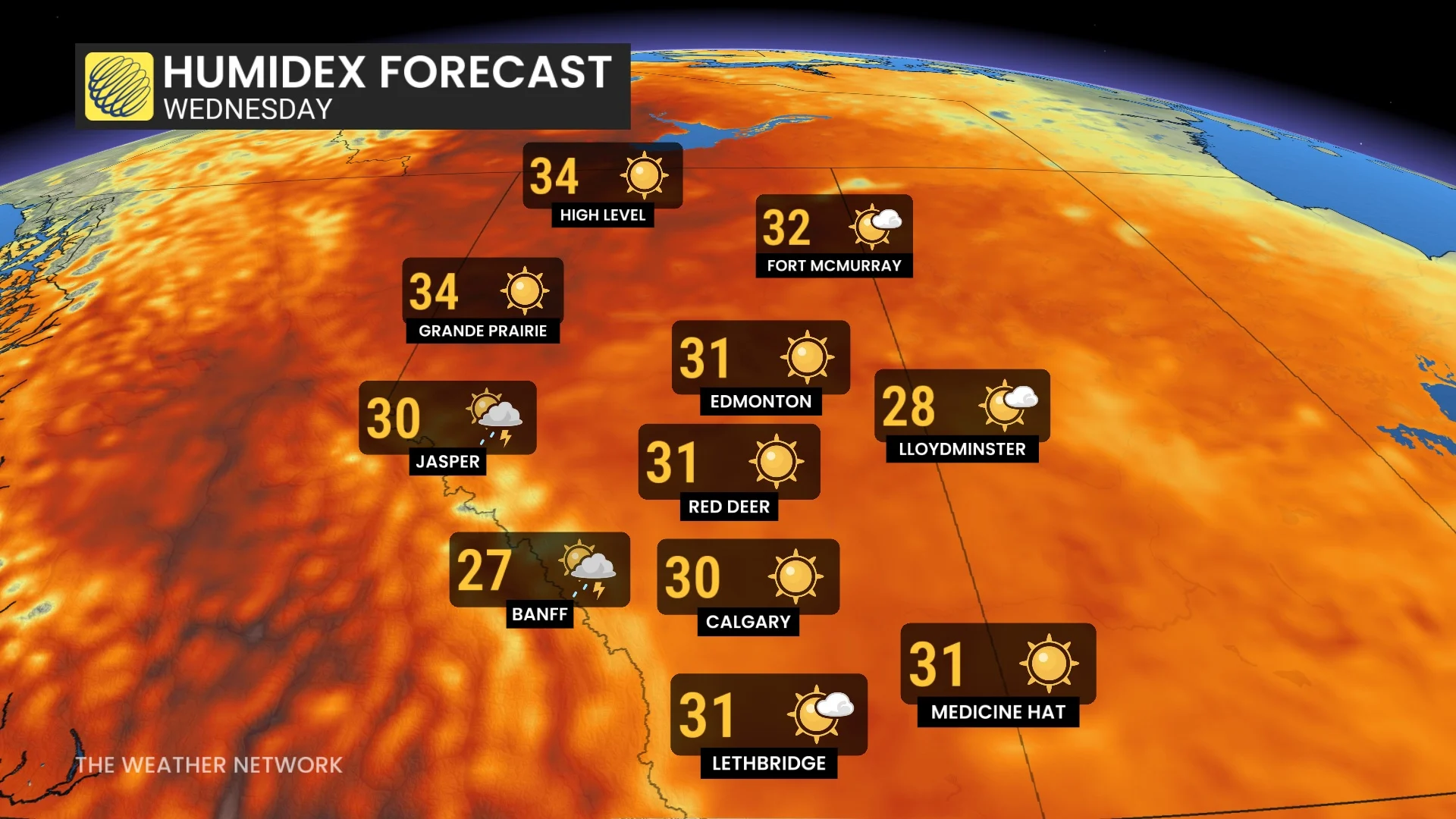 Alberta humidex forecast Wednesday