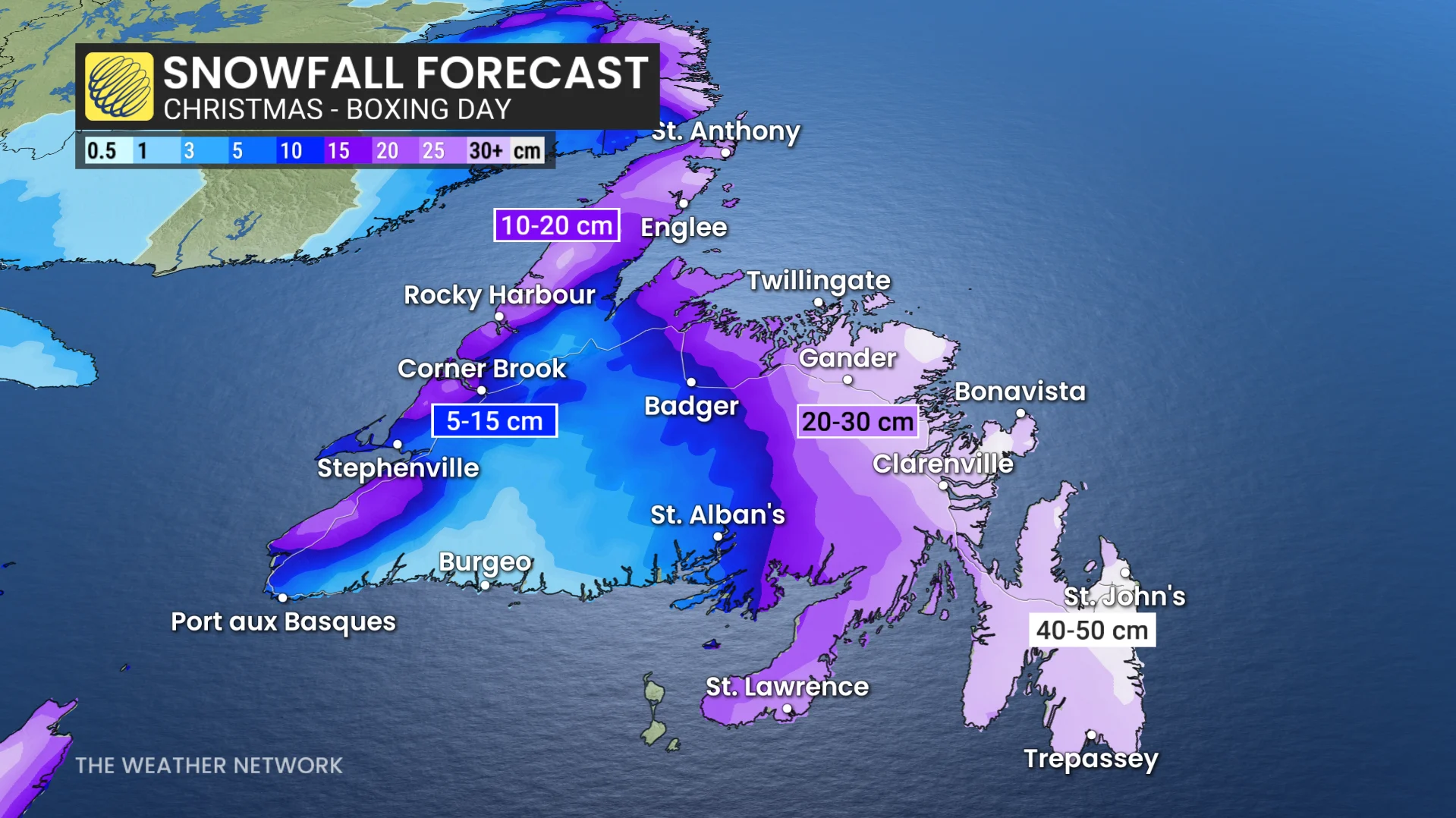 Newfoundland snowfall Christmas Day to Boxing Day