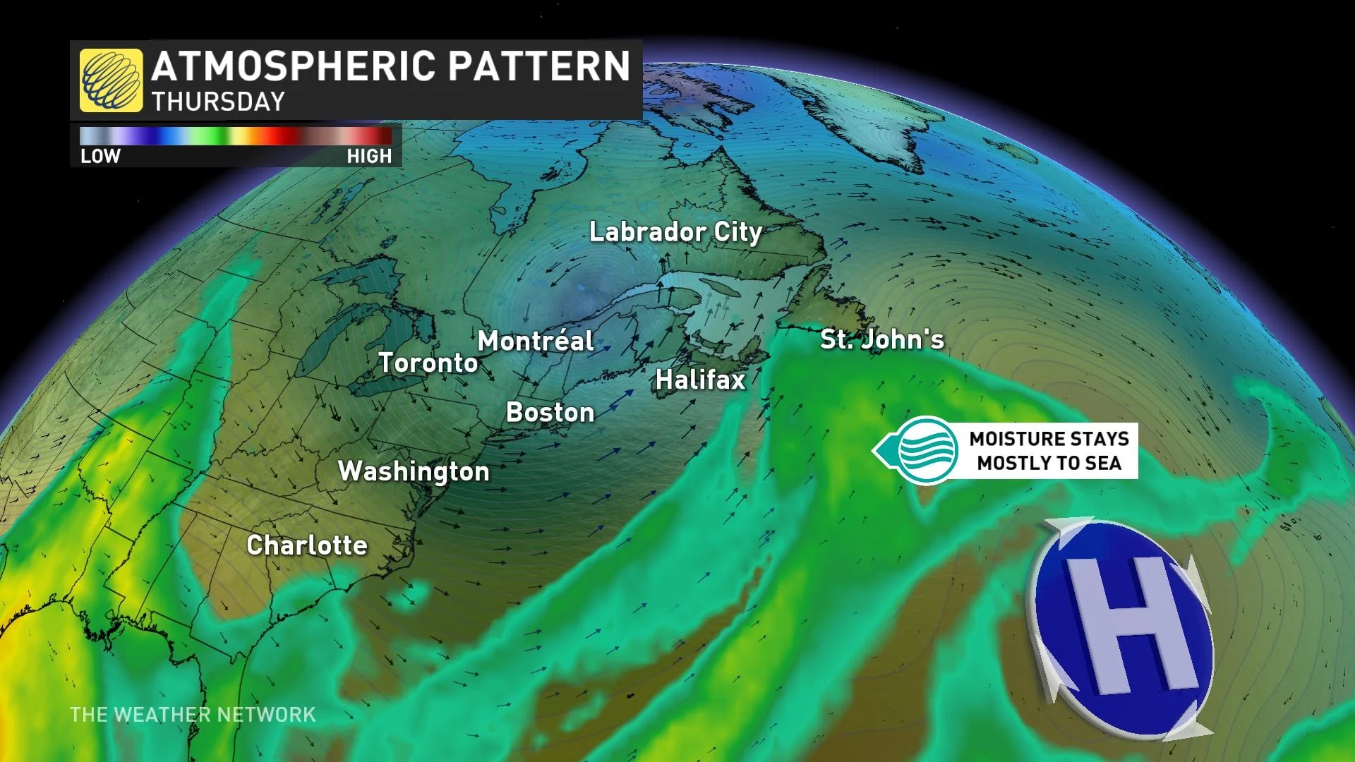 Eastern Canada atmospheric pattern Thursday