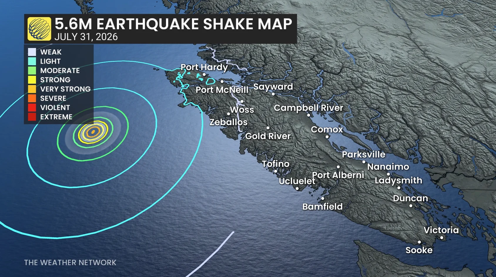 B.C. July 31, 2026 earthquake shake map