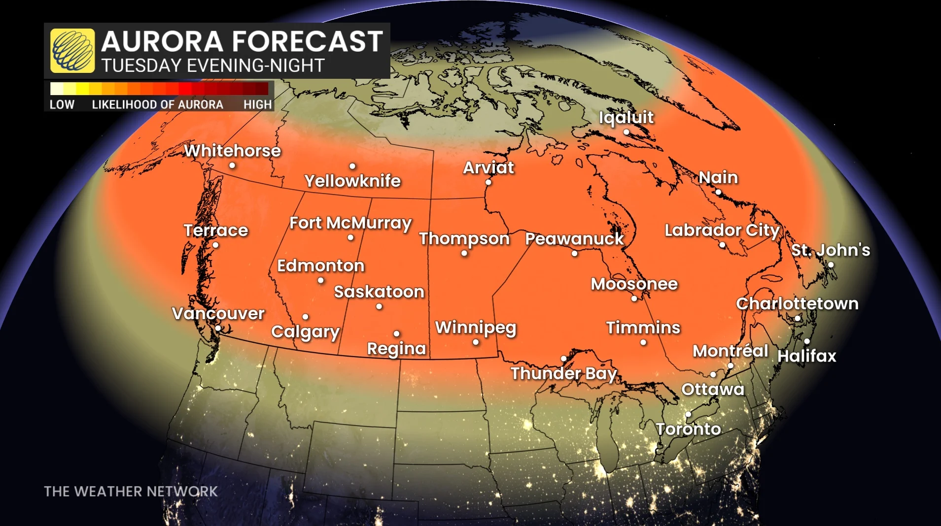 Aurora forecast Tuesday evening-night