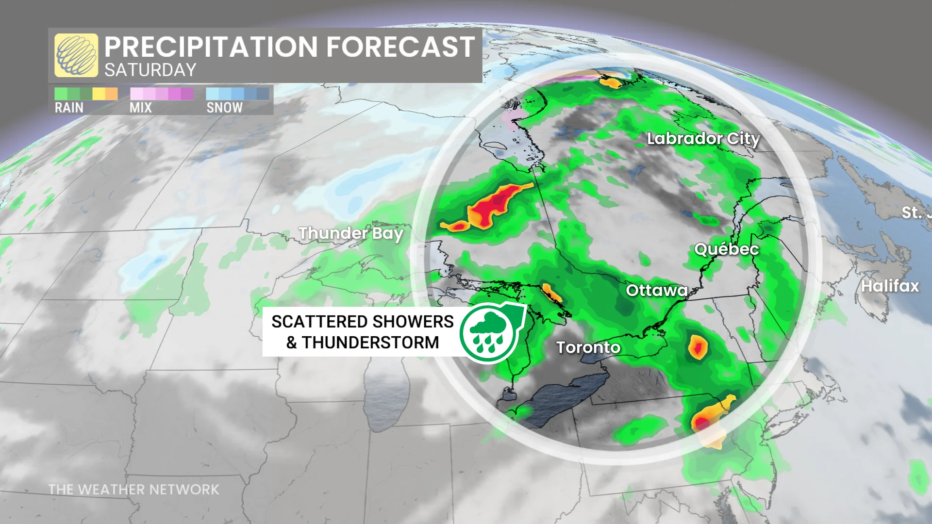 Atlantic Canada Saturday precipitation timing forecast