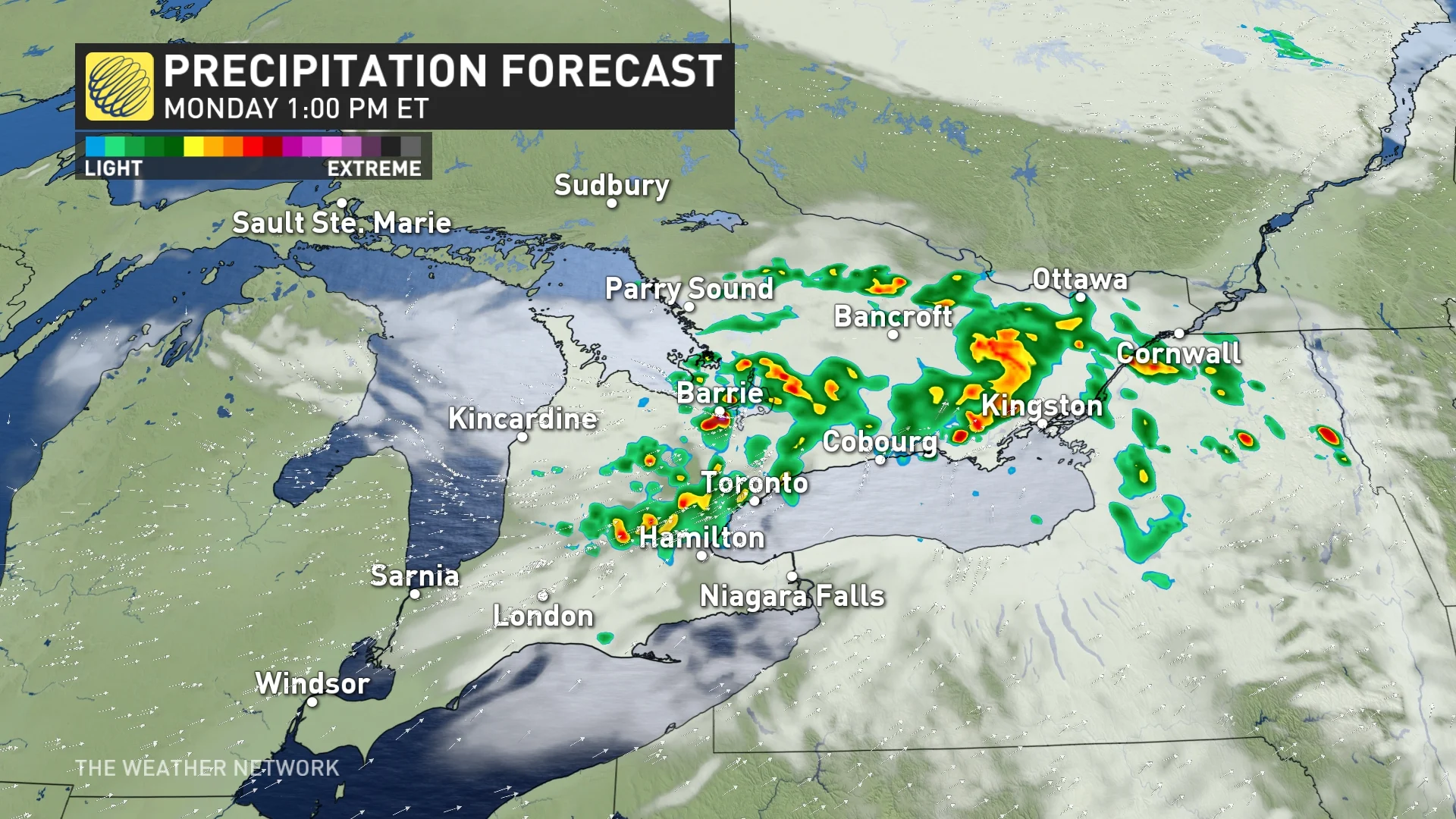 Rainstorm hitting Ontario