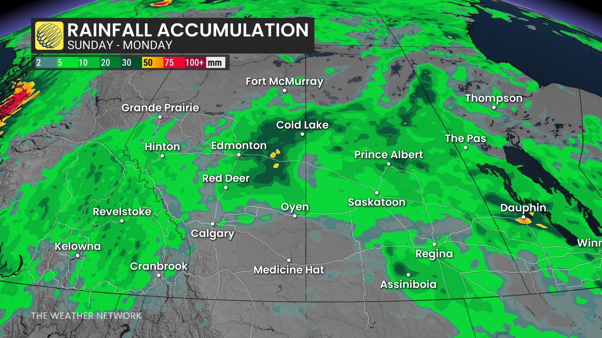 Prairies rainfall Sunday to Monday