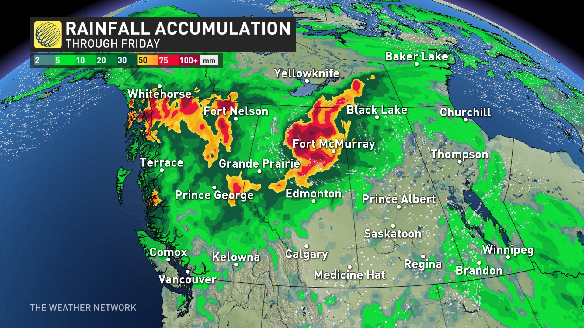 Alberta rainfall map through Friday