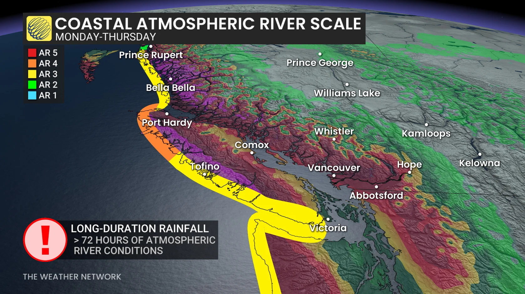 B.C. coastal atmospheric river Monday to Thursday