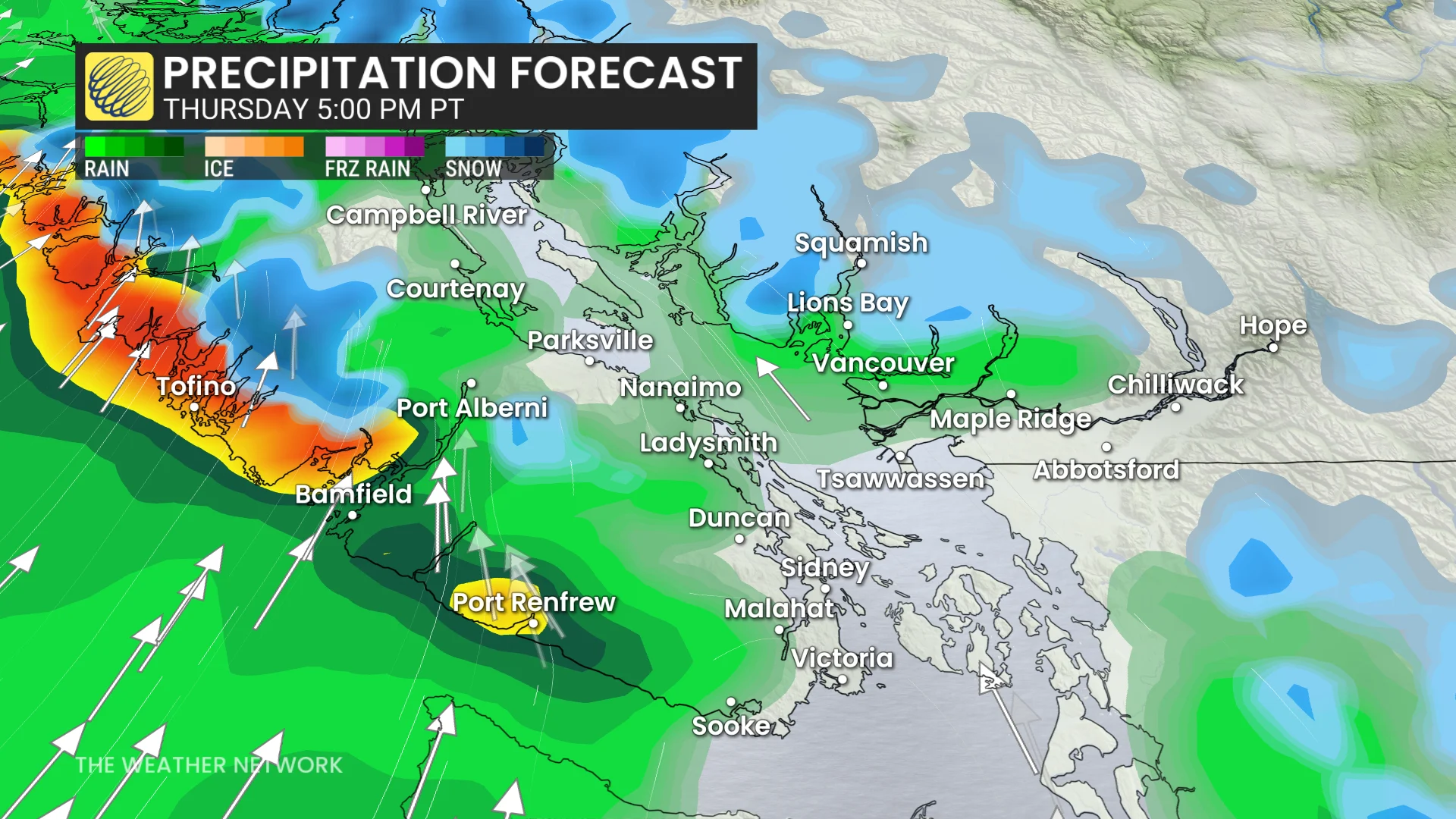 Thursday evening (5 p.m.) B.C. precipitation forecast