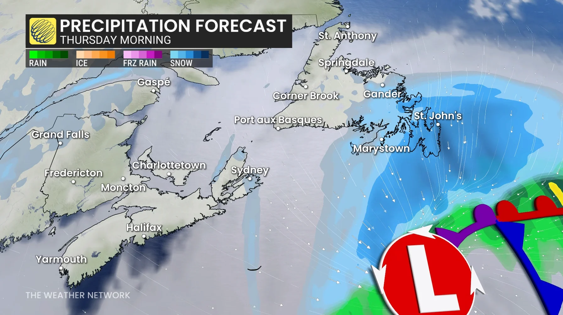 Atlantic Canada precipitation forecast Thursday morning