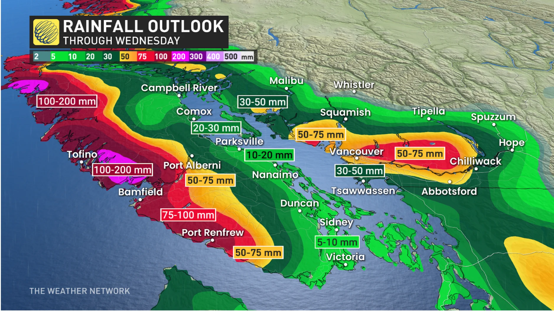 Precipitation BC Wednesday Christmas 2024