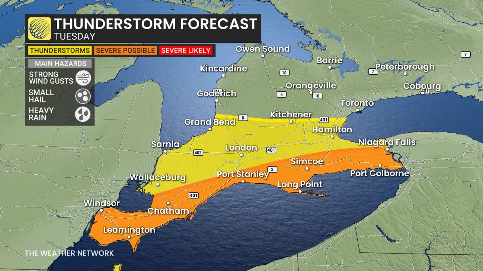 Southern Ontario Tuesday afternoon storm risk - June 23, 2025