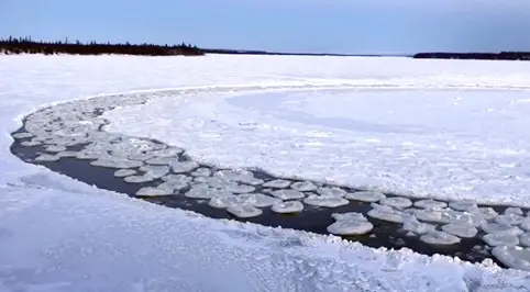 What causes these weird river ice pancakes?