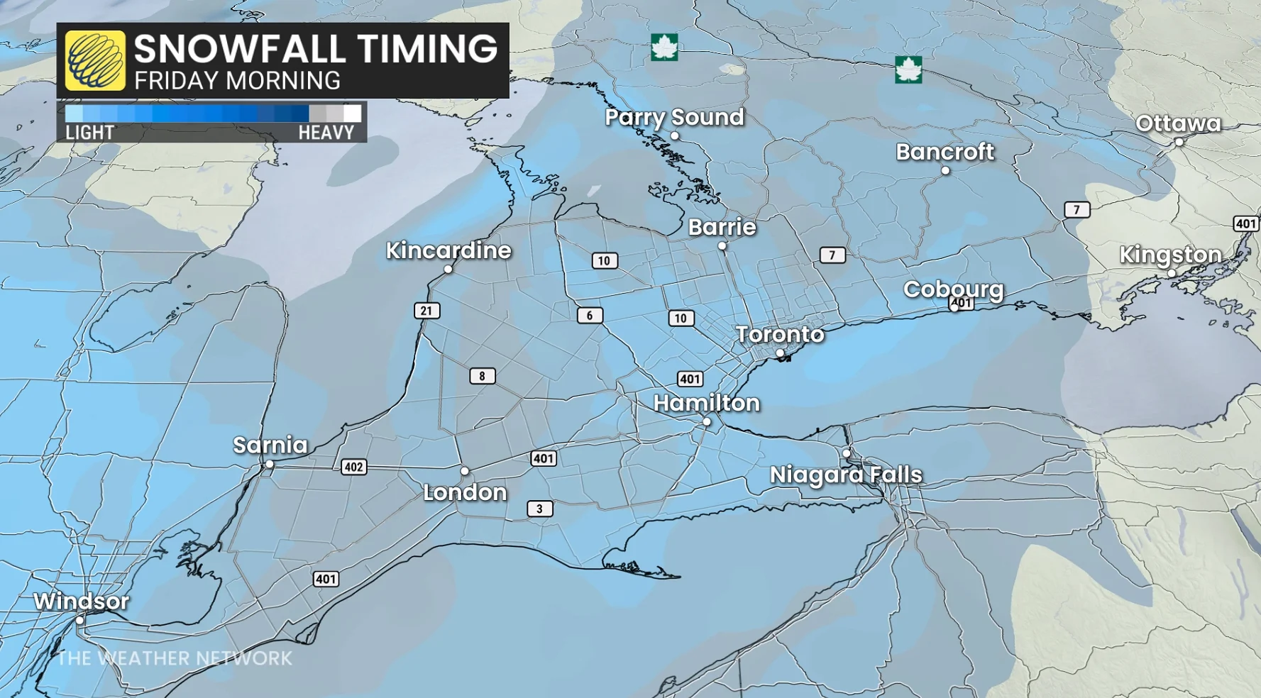Baron - Ontario snowfall timing Friday morning - Feb 4