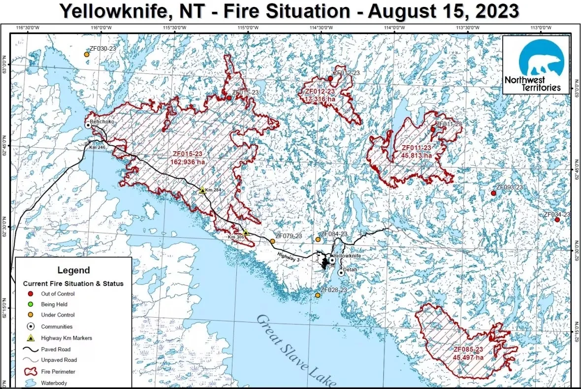 Aug. 15 wildfire situation map/Submitted by the N.W.T. government via CBC