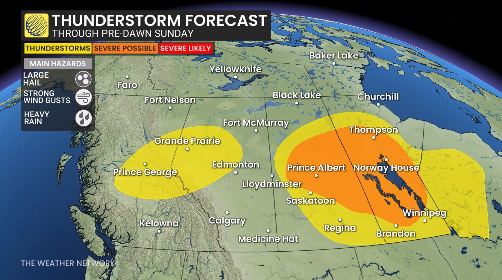 Prairies thunderstorm forecast pre-dawn Sunday