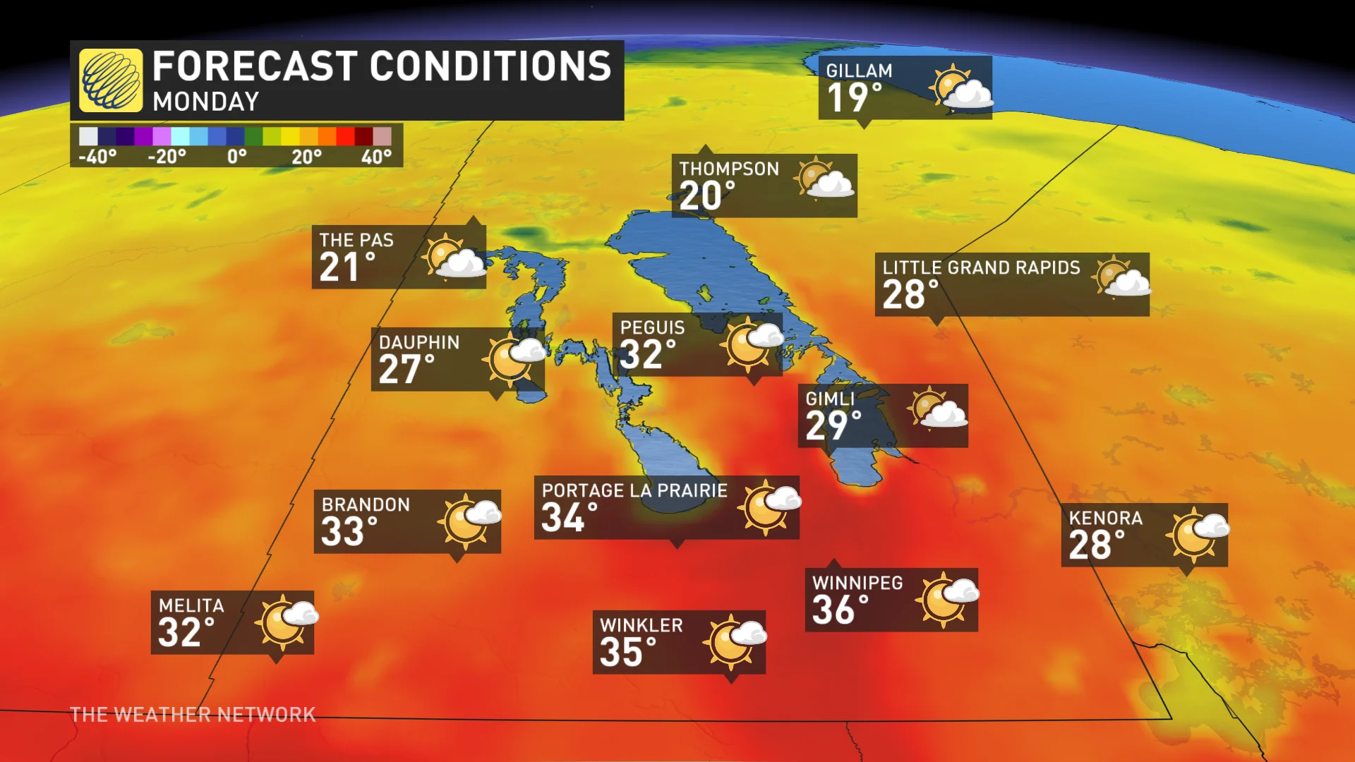 Manitoba Monday temperatures and conditions