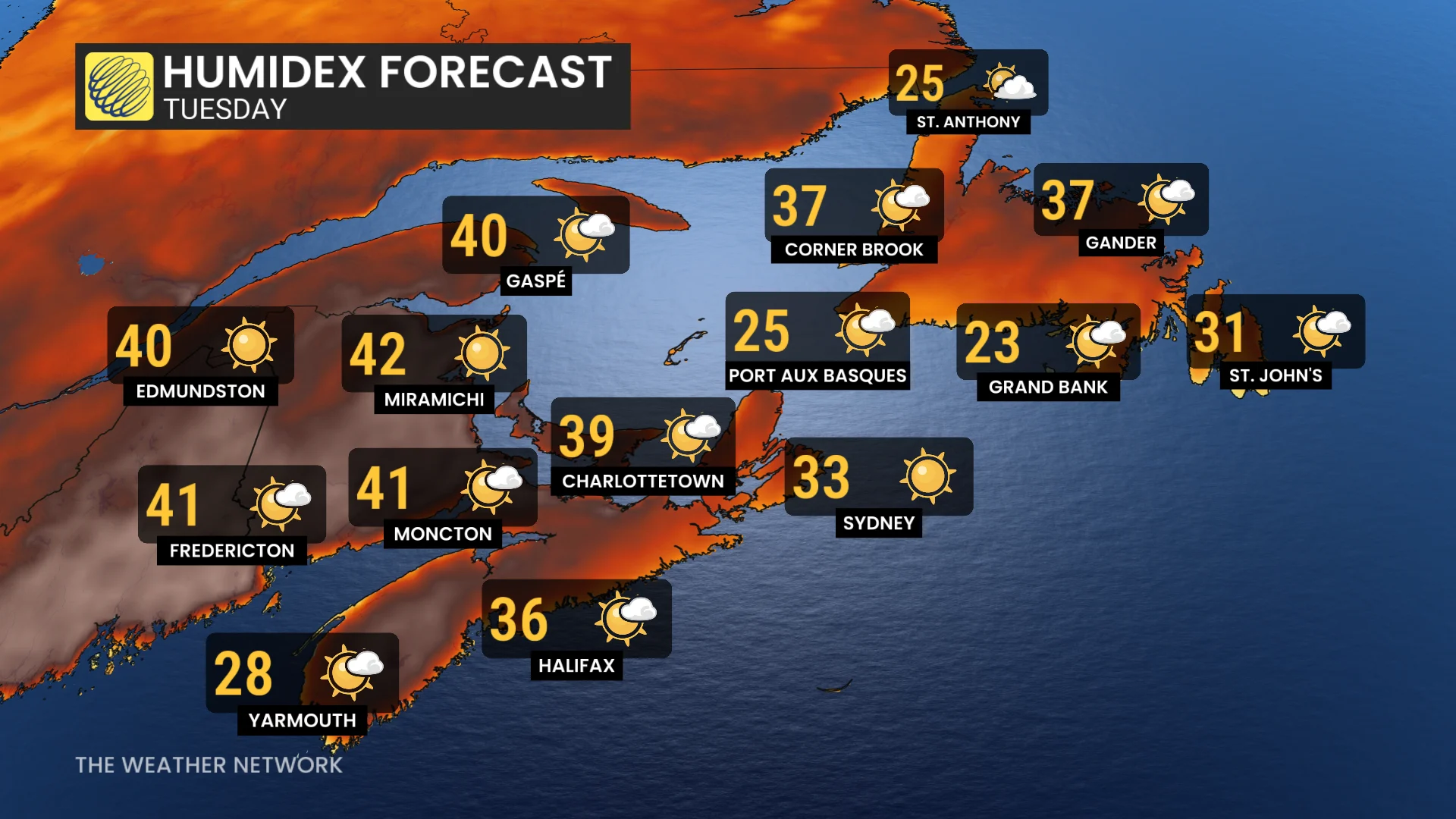 Atlantic Canada high heat for Tuesday